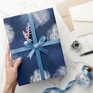 Artistieke kwast marine indigostreep abstract patr cadeaupapier
