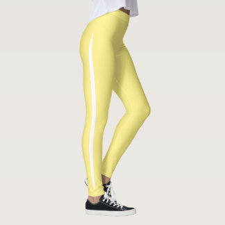 Artistieke kwast zijstreep wit op boter geel leggings