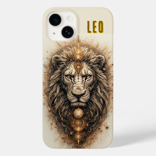 Artistieke Leeuw met Gouden Geometrische Case-Mate iPhone 14 Hoesje