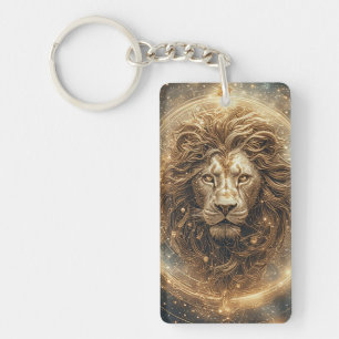 Artistieke Leeuw met Gouden Geometrische Sleutelhanger