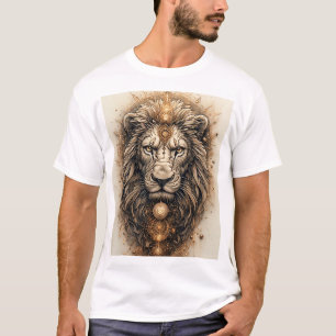 Artistieke Leeuw met Gouden Geometrische T-shirt