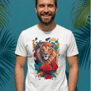 Artistieke Leeuwenkoning Botanische AI-illustratie T-shirt