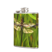 Artistieke limonade in bruin en geel op groen heupfles (Links)