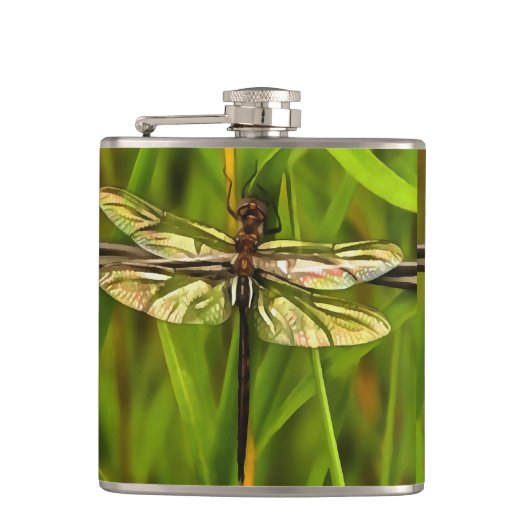 Artistieke limonade in bruin en geel op groen heupfles (Voorkant)