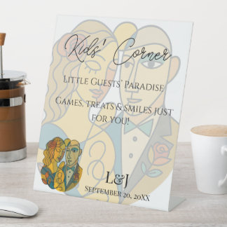 Artistieke moderne silhouet bruiloft Kinder 'hoek' Reclamebord Met Voetstuk