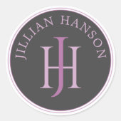 Artistieke Monogram Naam Logo Raspberry Violet Ronde Sticker (Voorkant)