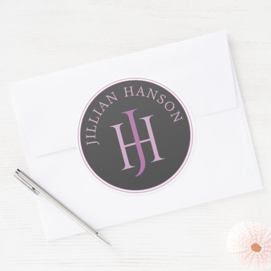 Artistieke Monogram Naam Logo Raspberry Violet Ronde Sticker (Envelop)