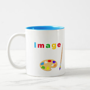 Artistieke multikleur tekst & kunst pictogrammen o tweekleurige koffiemok