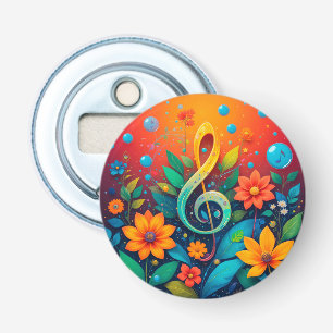Artistieke Muzieknoot Omringd Door Kleurrijke Bloe Button Flesopener