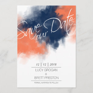 Artistieke Navy en Coral Waterverf Save Our Date Save The Date