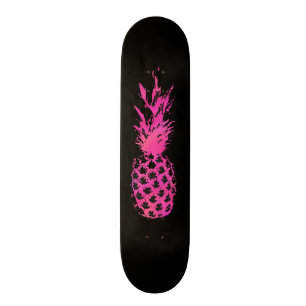 Artistieke neon roze en zwarte waterverf ananas skateboard