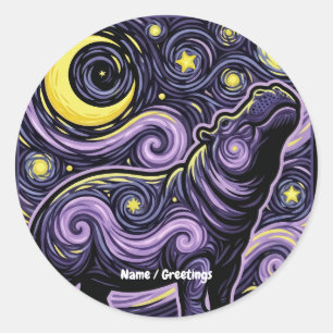 Artistieke Nijlpaard Draait Sterrennacht Hemel Gra Ronde Sticker