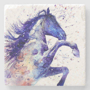 Artistieke paard waterverf spetter schilderij blau stenen onderzetter
