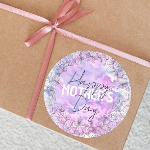 Artistieke Paarse Waterverf Zwart Inkt Moederdag Ronde Sticker