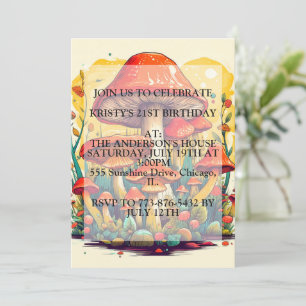 Artistieke Paddestoel Illustratie Verjaardagsfeest Kaart