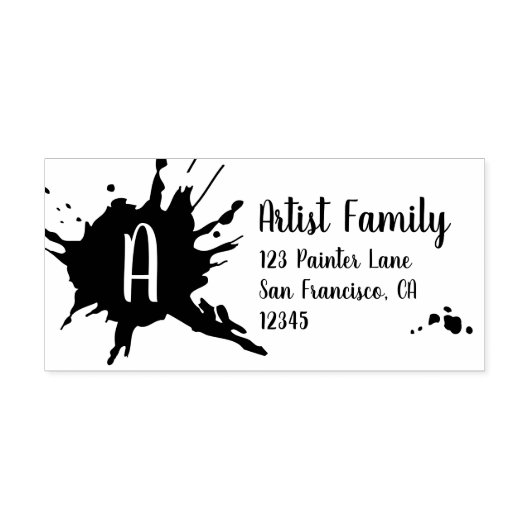 Artistieke Paint Splash Monogram Retouradres Rubberstempel (Afrduk)