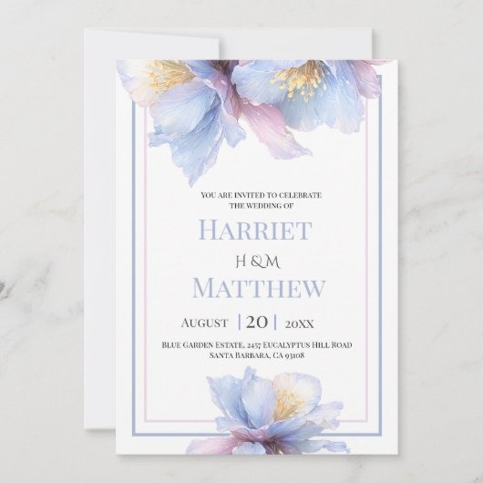 Artistieke Pastel Botanische Bloemen Bruiloft Kaart (Voorkant)