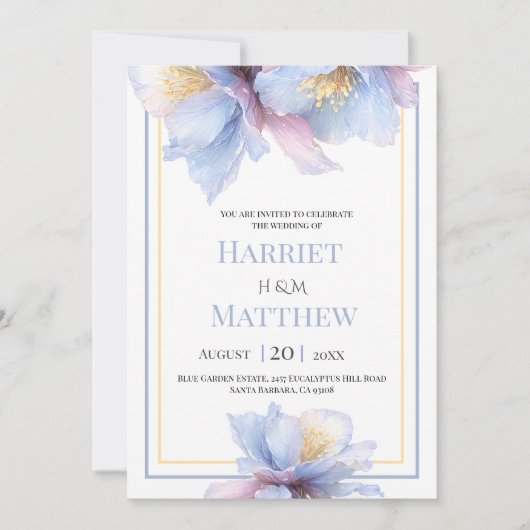 Artistieke Pastel Botanische Bloemen Bruiloft Kaart (Voorkant)