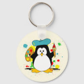 Artistieke Penguin Painter Sleutelhanger (Achterkant)