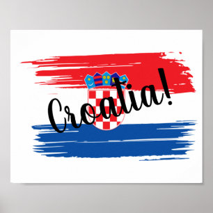 Artistieke penseelstreek Kroatië vlag Poster
