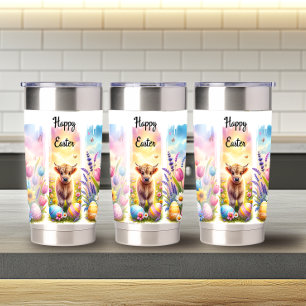 Artistieke penseelstreek Paas Hoogland Koe 590ml Geïsoleerde Drinkbeker