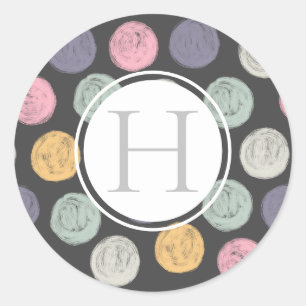 artistieke penseelstreek pastel polka dot monogram ronde sticker