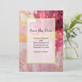 Artistieke penseelstreken Gouden Roze Bruiloft Save The Date (Staand voorkant)