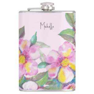 Artistieke Perzikbloesems Aquarel Gepersonaliseerd Heupfles