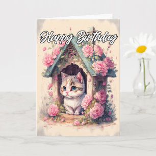Artistieke poserende baby kat illustratie kaart