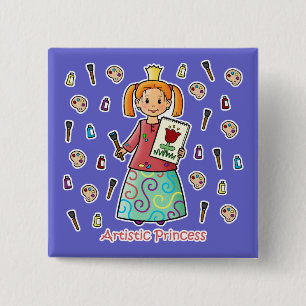 Artistieke prinses vierkante button 5,1 cm