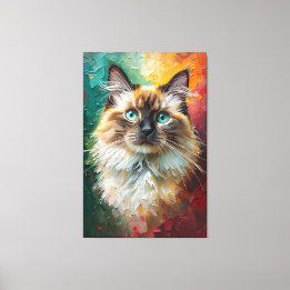 Artistieke Ragdoll Cat Portret Levendige olieverfs Canvas Afdruk