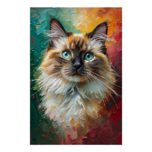 Artistieke Ragdoll Cat Portret Levendige olieverfs Perfect Poster