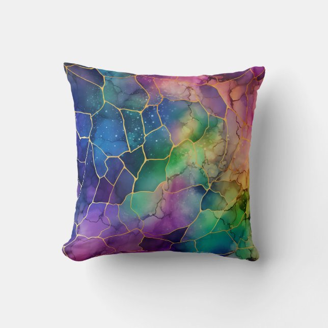 Artistieke Regenboog Alcohol en Inkt   Kussen (Voorkant)
