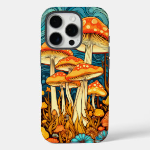 Artistieke Retro Mushroom Forest Illustratie iPhone 16 Pro Hoesje