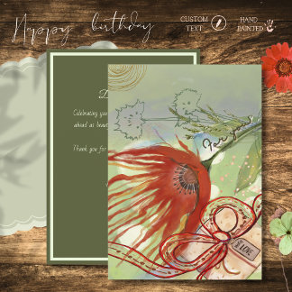 Artistieke Rode Bloem & Cadeau Doos Verjaardagskaa Feestdagenkaart