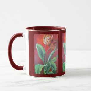 Artistieke rode en gele tulpen mok