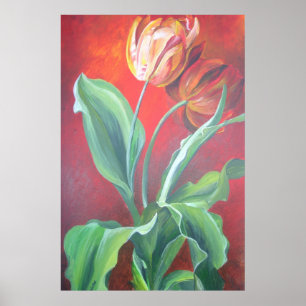 Artistieke rode en gele tulpen poster
