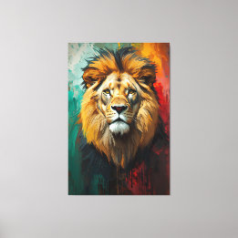 Artistieke Royal Lion Portret Levendige olieverfsc Canvas Afdruk