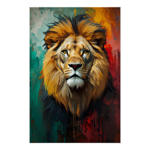 Artistieke Royal Lion Portret Levendige olieverfsc Perfect Poster