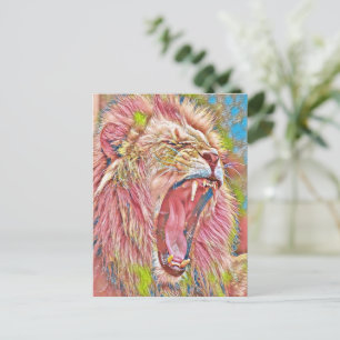 Artistieke roze brullende leeuw briefkaart
