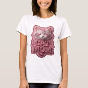Artistieke Roze CAT MOM 3D-tekstkunst T-shirt