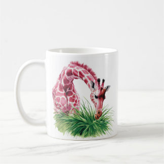 Artistieke Roze Giraffe met Grass Mok