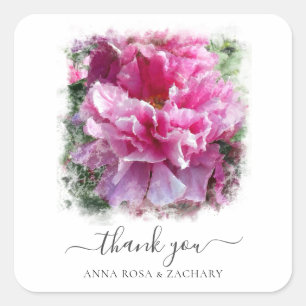 *~* Artistieke Roze Pioen Bloemen Dank u AR1 Vierkante Sticker