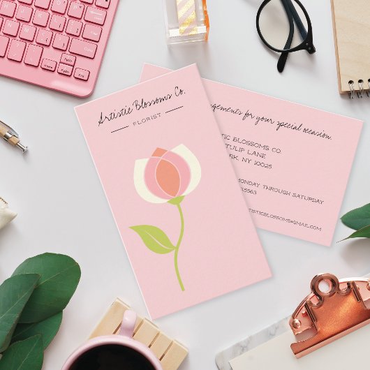 Artistieke roze Tulip Florist Visitekaartje