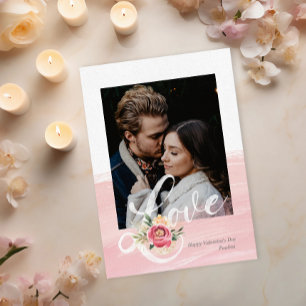 Artistieke Roze Waterverf Liefde Fotokaart Kaart