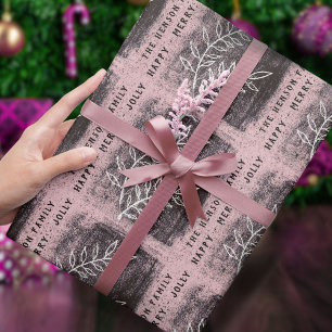 Artistieke roze witte Twig Kerstmis Cadeaupapier