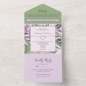 Artistieke Sage Green Paarse bruiloft All In One Uitnodiging (Binnen)
