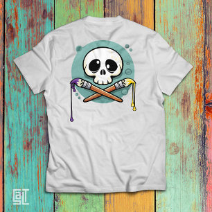 Artistieke Schedel met Gekruiste Verfkwasten T-shirt