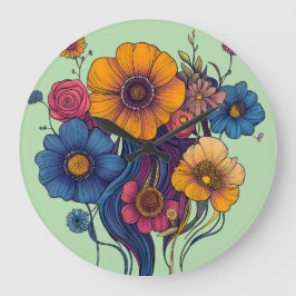 Artistieke set van prachtige bloemen grote klok