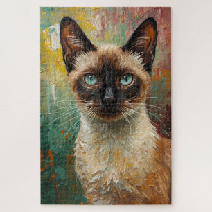 Artistieke Siamese kat portret levendige olieverfs Legpuzzel